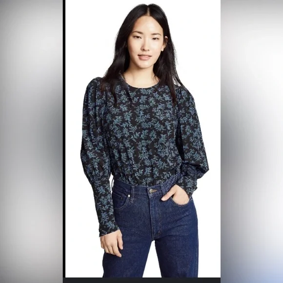 NWOT Veronica Beard Clarke Puff Sleeve Floral Blouse with Button Down Back - Picture 2 of 9